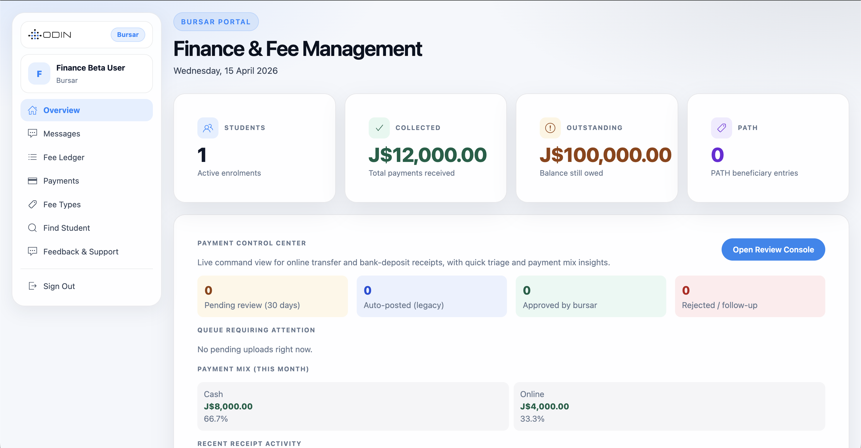 Odin school management dashboard